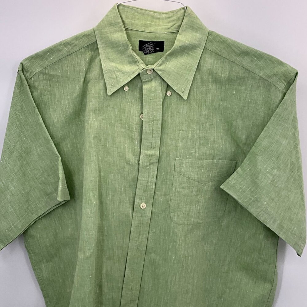 Brooks Brothers 346 Men's 100%‎ Linen Large Green Short Sleeve - Picture 2 of 5